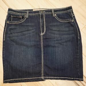 Nine West Vintage America Jeans Dark Wash Thick Stitch Denim Mini Skirt Y2K 14